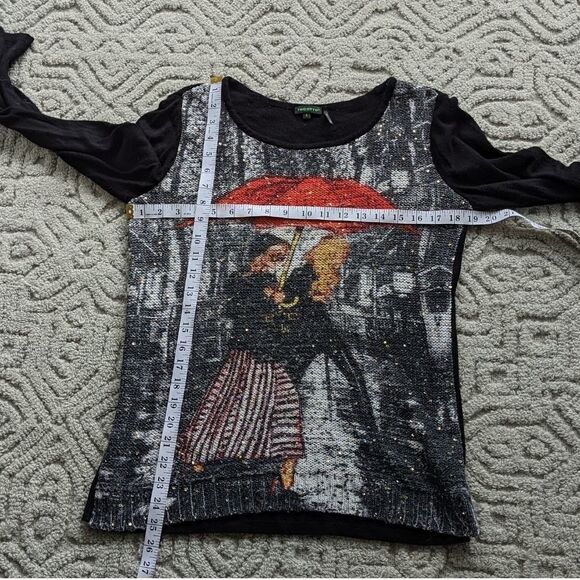 Tricotto black knit sweater with sequin decorations umbrella print Small @O - Picture 8 of 8